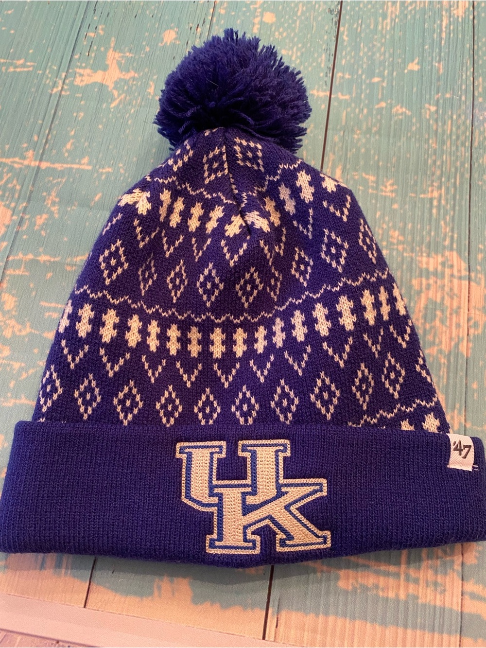 47 Brand Kentucky Wildcats Knit Pom Beanie in Royal Blue and White